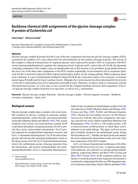 gcvhg|Backbone chemical shift assignments of the glycine cleavage.